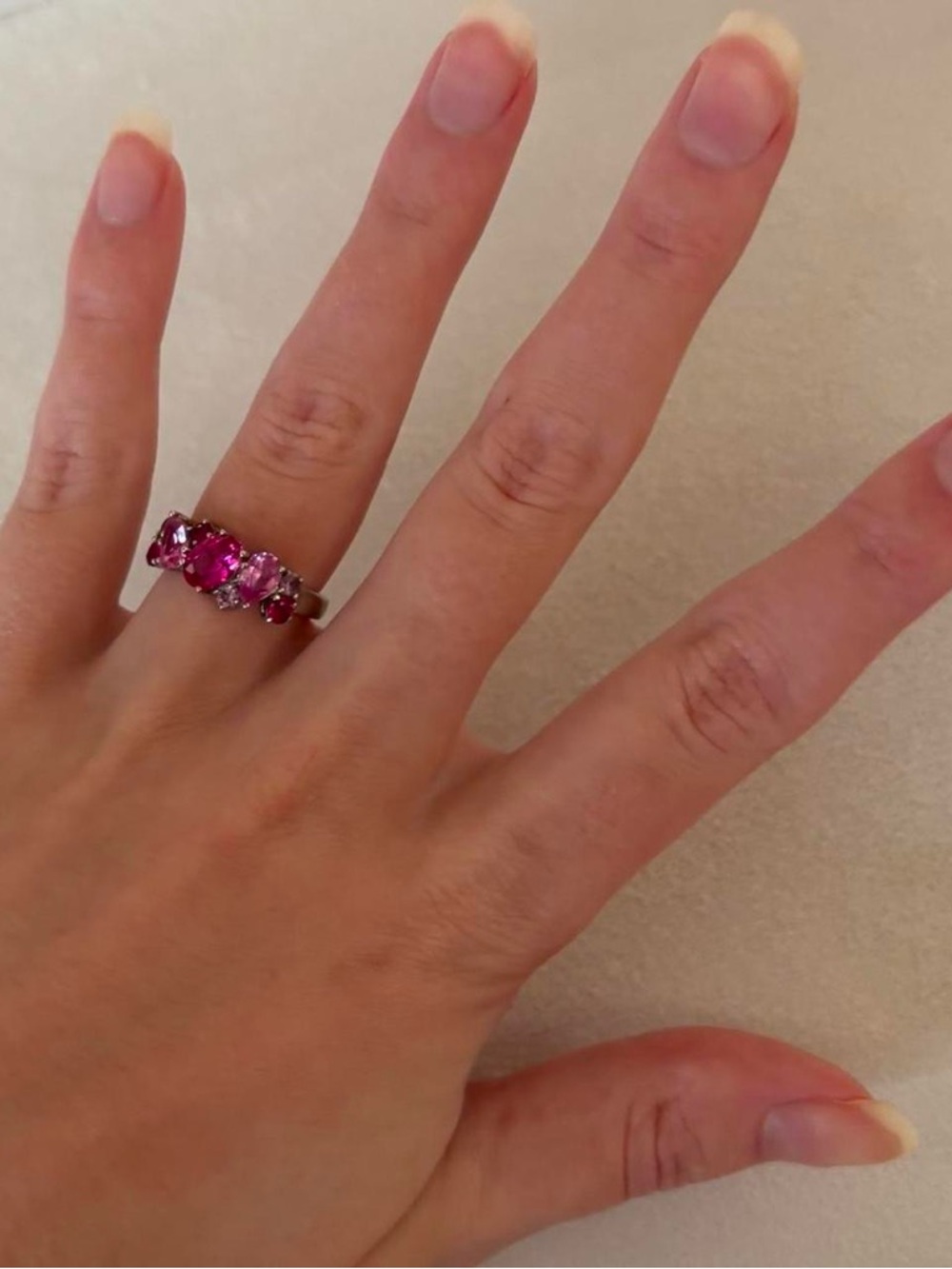 DL 925 Sterling Silver Pink Gemstone Cluster Mosaic Band Ring Size 5 - Picture 2 of 8